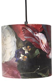 Závesná lampa s 3 zamatovými odtieňmi kvetov so zlatou farbou - Cava