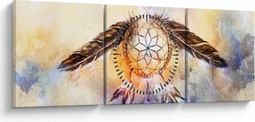 Obraz - Lapač snov s pierkami (s hodinami) (90x30 cm)