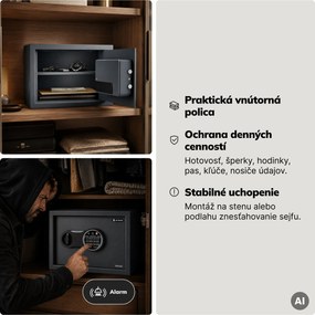 Malý domáci trezor, elektronický zámok na kód, na peniaze a dokumenty, 350x250x250 mm: DORIAN