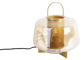 Stolná lampa v štýle Art Deco zlatá s jantárovým sklom 30 cm - Kevin