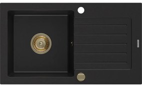 Mexen Pablo, granitový drez 752x436x161 mm, 1-komorový, čierna so zlatým sifónom, 6510751010-77-G