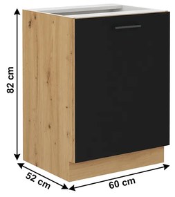 Dolná kuchynská skrinka Meriel 60 D 1F BB (čierna + dub artisan). Vlastná spoľahlivá doprava až k Vám domov. 1033975