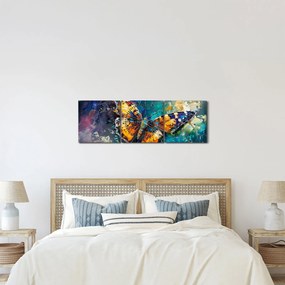 Obraz - Motýľ, olejomaľba (s hodinami) (90x30 cm)