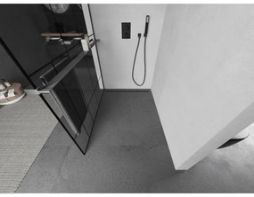 Mexen Kioto+ L, sprchová zástena Walk-In s poličkou a vešiakom 80 x 200 cm, 8mm číre sklo čierny vzor, grafitový profil, 800-080-123-66-78