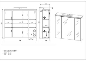 Antracitovosivá kúpeľňová skrinka so zrkadlom a osvetlením 76x74 cm Modesto - Germania