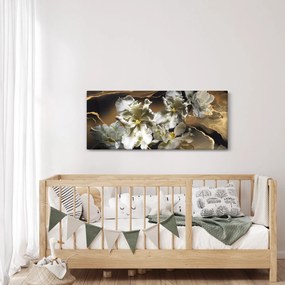 Obraz - Kvety orchideí na mramorovom pozadí (120x50 cm)
