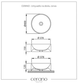 Cerano Jonas, umývadlo na dosku z liateho mramoru ø 40 cm, biela, CER-CER-395769