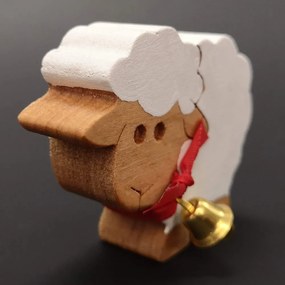 AMADEA Drevená ovečka biela so zvončekom, masívne drevo, 6x5x2 cm