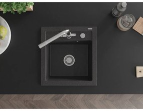 Mexen Vito, 1-komorový granitový drez 520x490x210 mm, chrómová batéria Duero, čierna škvrnitá, 6503-76-671600-00