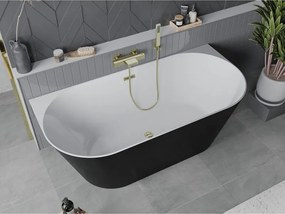 Mexen Oval Slim, voľne stojaca vaňa ku stene, 170 x 80 cm, biela-čierna, zlatý lesklý prepad, 52661708075-50