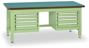 Dielenský stôl GL s 2 závesnými boxami na náradie, MDF + PVC doska, 8 zásuviek, 2100 x 750 x 800 mm