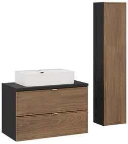 Koupelnová sestava s deskou, skříňkami a umyvadlem Talia Casella 80 cm černý mat/dub casella