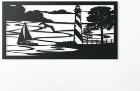 drevko Drevený obraz Prístav Rozmer obrazu: 22 x 44,5 cm, Farba dekorácie: Čierna