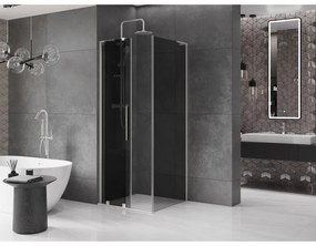 Mexen Velar L, sprchový kút s posuvnými dverami 90 x 90 cm, 8mm šedé sklo, brúsená oceľ, 871-090-090-43-97