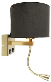 Moderná nástenná lampa mosadz s tienidlom čierny zamat - Brescia