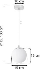 Závesné svietidlo Florence, 1x biele sklenené tienidlo, ch/b