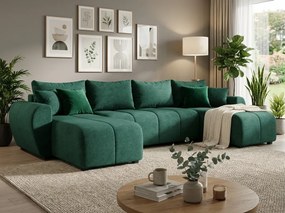Rozkladacia obojstranná sedacia súprava do U SEVIO 311x145 cm, fľaškovozelená + 2 vankúšiky ZDARMA