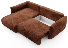 Univerzálna rozkladacia rohová sedacia súprava s úložným priestorom do tvaru L FRIDA, hnedá
