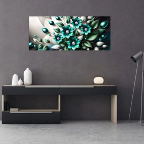 Obraz - 3D tyrkysové kvety (120x50 cm)