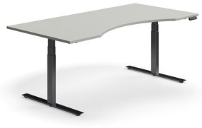 Výškovo nastaviteľný stôl QBUS, s výrezom, 2000x1000 mm, čierny rám, svetlošedá
