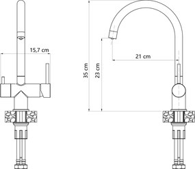 Quadron Caren, vysoká drezová batéria s pripojením vodného filtra, h-350, čierna matná, REA-B9608