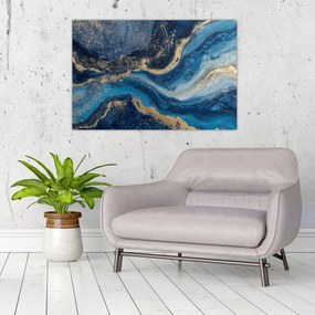 Obraz - Modrozlatý abstraktný mramor (90x60 cm)