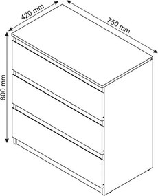 Zásuvková komoda Carlos 753S, biela, výška 80 cm