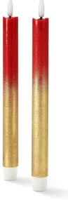 Dlhé LED sviečky z pravého vosku, 2 ks, červeno-zlaté
