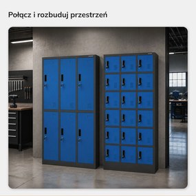 Kovová šatníková skriňa so skrinkami Karol: antracitovo-modrá