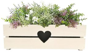 AMADEA Drevený obal na kvetináč so srdcom biely, 52x21,5x17cm Český výrobok