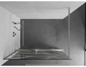 Mexen Kioto+, sprchová zástena Walk-In s poličkou a vešiakom 80 x 200 cm, 8mm číre sklo biely vzor, brúsená oceľ profil, 800-080-121-97-97