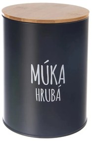 Dóza na potraviny, plechová, čierna, s bambusovým vekom, 2,3l, MÚKA HRUBÁ