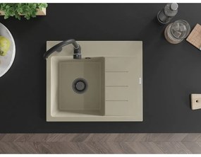 Mexen Ben, 1-komorový granitový drez 600x500x190 mm, ľavý + čierny sifón, béžová, 6522605000-69-B
