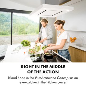 Klarstein Valeria, digestor, 90 cm, ostrovčekový, 650 m³/h, dotykový panel, LED, sklo, nehrdzavejúca oceľ, biely