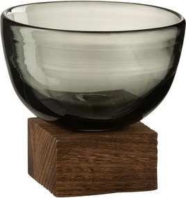 Hnedá polookrúhly váza / svietnik na drevené podeste S - 12 * 12 * 11,7 cm