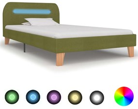 Rám postele s LED svetlom zelený látkový 90x200 cm