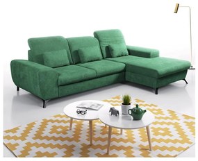 Rozkladacia rohová čalúnená sedacia súprava v tvare L ALTA pravá zelená
