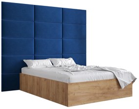 Manželská posteľ s čalúneným čelom 160 cm Brittany 1 (dub craft zlatý + modrá) (s roštom). Vlastná spoľahlivá doprava až k Vám domov. 1045890