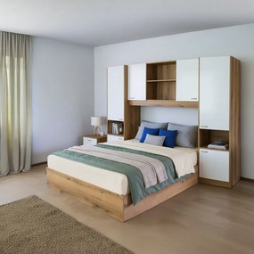 Posteľ s nadstavcom, 160x200, biela vysoký lesk HG, MILAGA