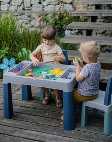Detský stolček s dvoma stoličkami TEGGI MULTIFUN - tyrkysový/tmavo modrý/sivý