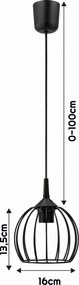 BERGE Drôtená okrúhla závesná lampa - čierna