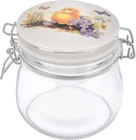 Sklenená dóza s keramickým viečkom a klipovým uzáverom JAR kuriatko 0,5 l