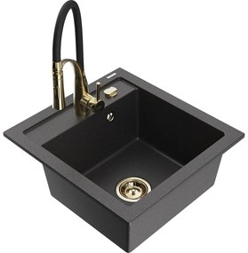 Mexen Vito, 1-komorový granitový drez 490x520x210 mm a drezová batéria Aster, čierna škvrnitá, 6503-76-73450-57-G
