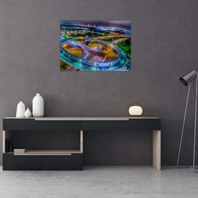 Sklenený obraz - panoráma nočného mesta (70x50 cm)