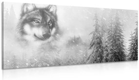 Obraz vlk v zasneženej krajine v čiernobielom prevedení