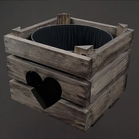 AMADEA Drevený obal so srdiečkom s kvetináčom tmavý, 17x17x15cm Český výrobok