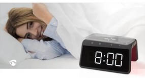 Nedis WCACQ30BK - Budík s LCD a bezdrôtovou nabíjačkou 15W/5V čierny