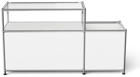 Kovová nízka skrinka »CN3« s výklopným priečinkom a sklenenou doskou, biela