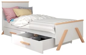 Detská posteľ KAROLI + matrac, 80x180, biela/buk