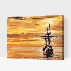 Gario Maľovanie podľa čísel Plachetnica pri západe slnka Rozmery: 50 x 40 cm, Rámovanie: Iba zrolované plátno